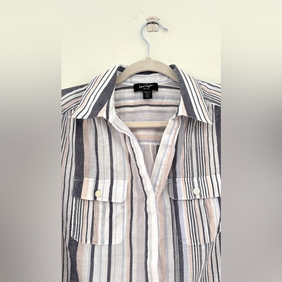 Lord + Taylor‎ Women's Size Small Button Up Stripe Sheer Nautical Coastal Chic - Picture 4 of 11